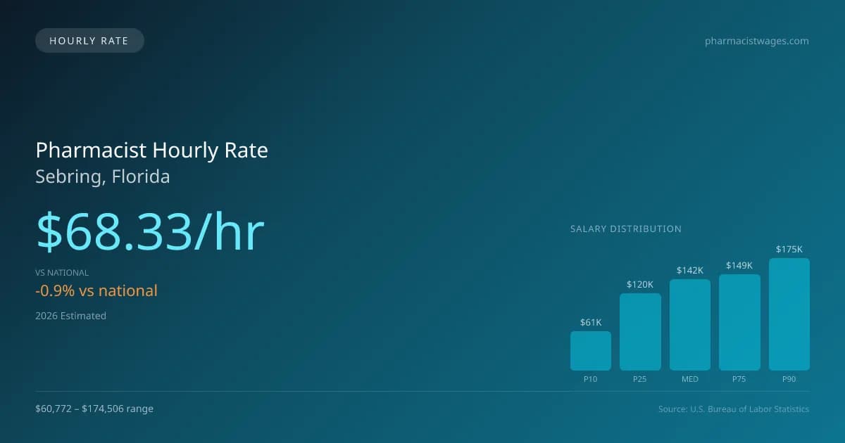 Pharmacist Hourly Rate in Sebring, FL — 2026 est., based on 2025 BLS