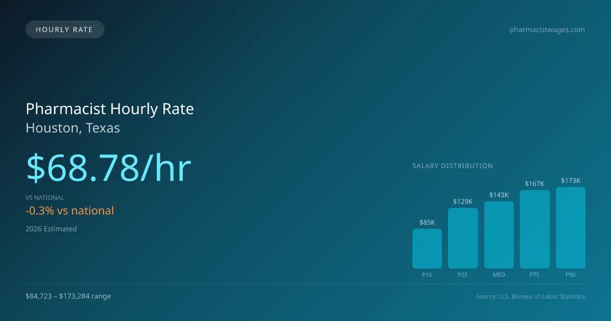 Pharmacist Hourly Rate in Houston, TX — 2026 est., based on 2025 BLS
