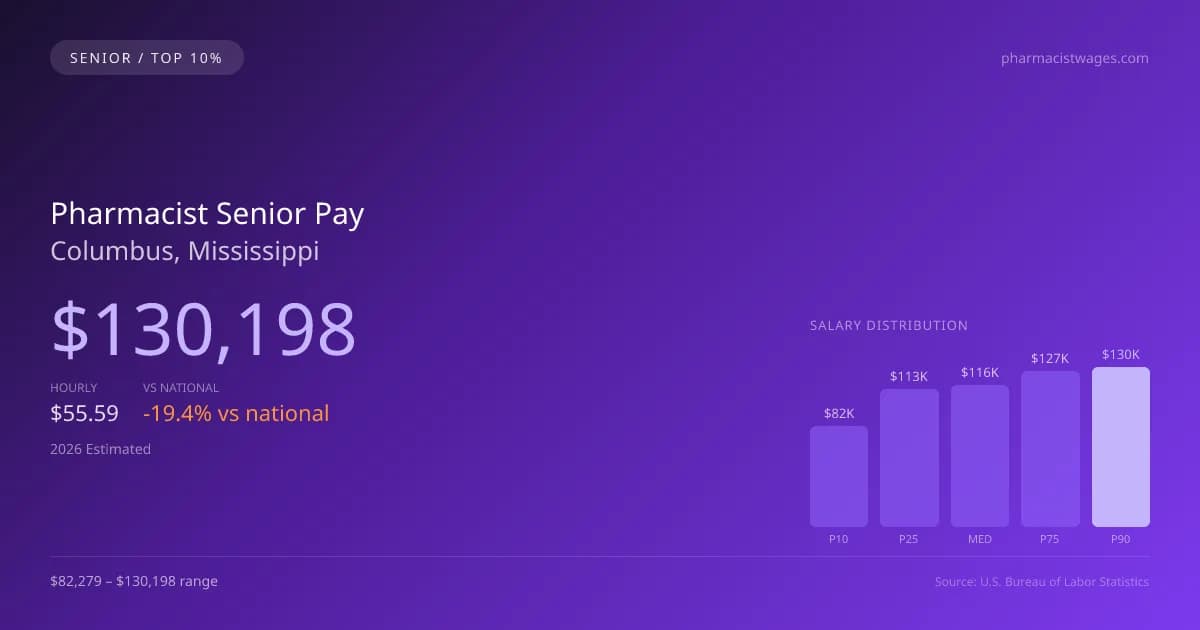 Pharmacist Senior Salary in Columbus, MS — 2026 est., based on 2025 BLS
