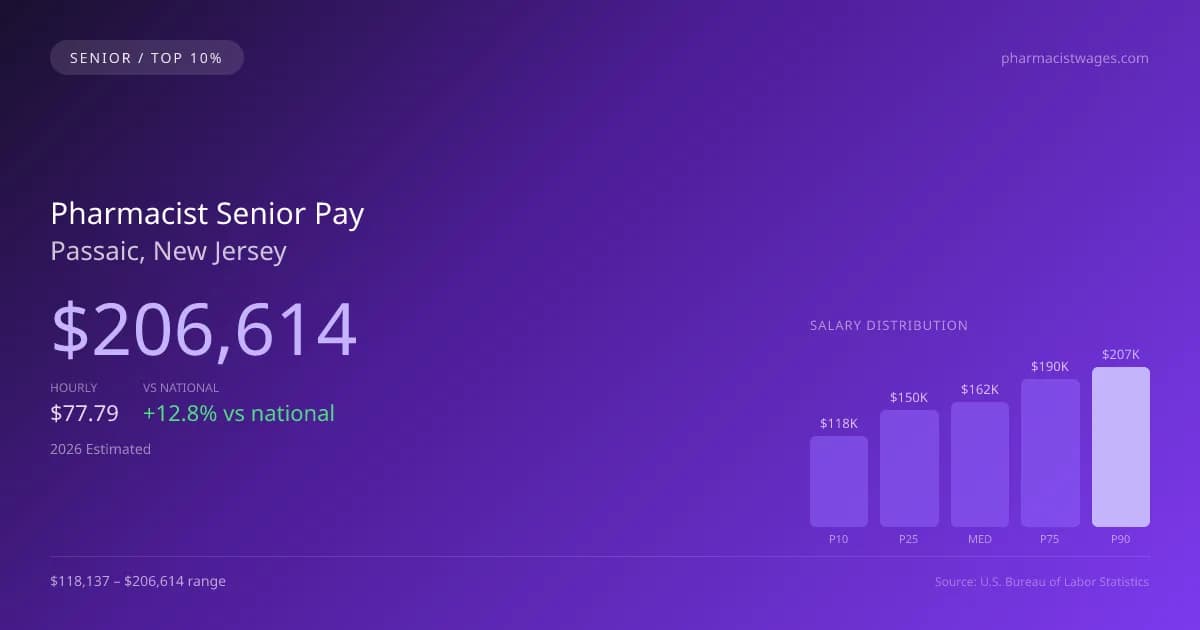 Pharmacist Senior Salary in Passaic, NJ — 2026 est., based on 2025 BLS
