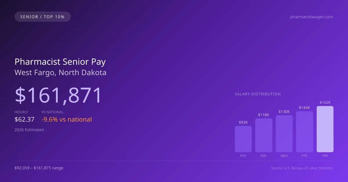 Pharmacist Senior Salary in West Fargo, ND — 2026 est., based on 2025 BLS