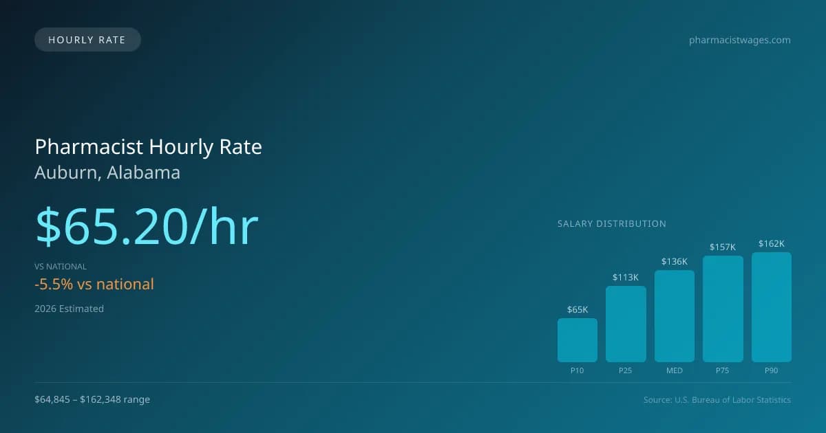 Pharmacist Hourly Rate in Auburn, AL — 2026 est., based on 2025 BLS