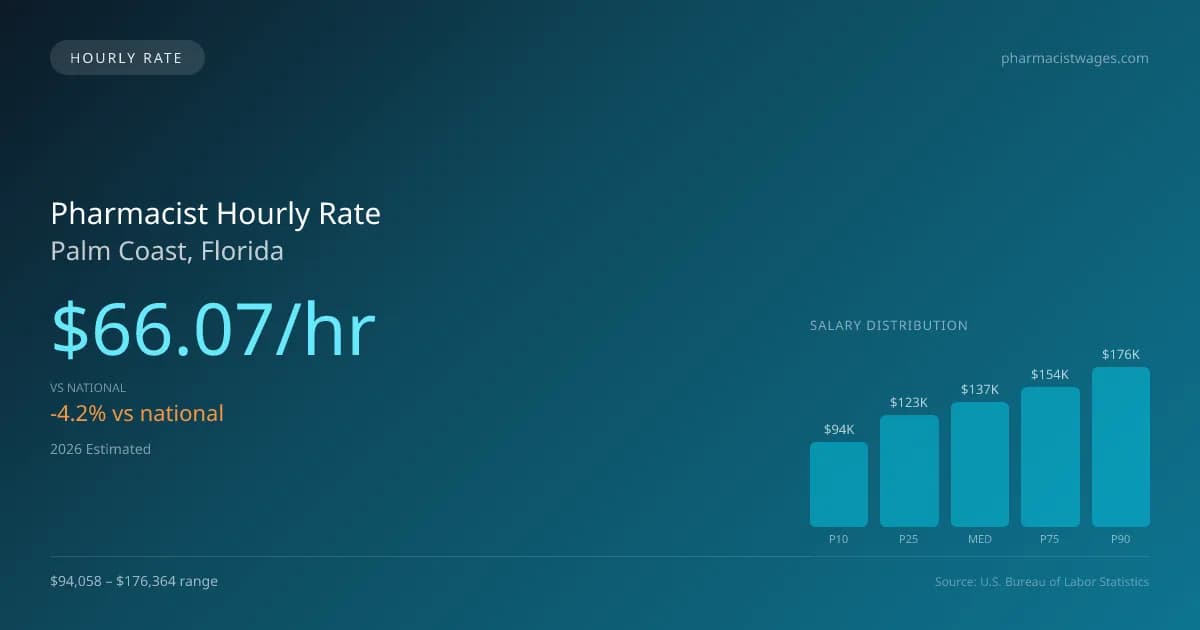 Pharmacist Hourly Rate in Palm Coast, FL — 2026 est., based on 2025 BLS