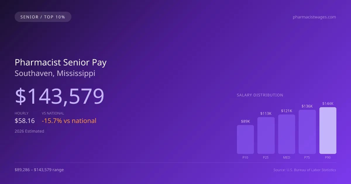 Pharmacist Senior Salary in Southaven, MS — 2026 est., based on 2025 BLS