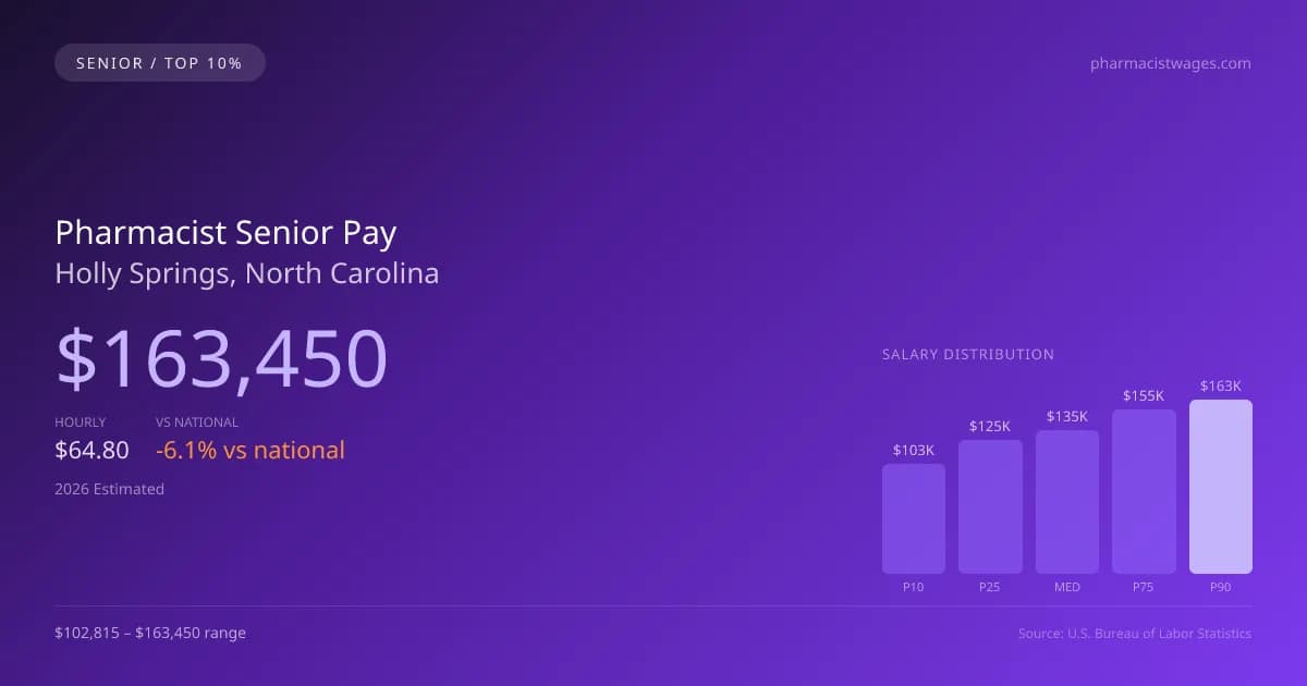 Pharmacist Senior Salary in Holly Springs, NC — 2026 est., based on 2025 BLS