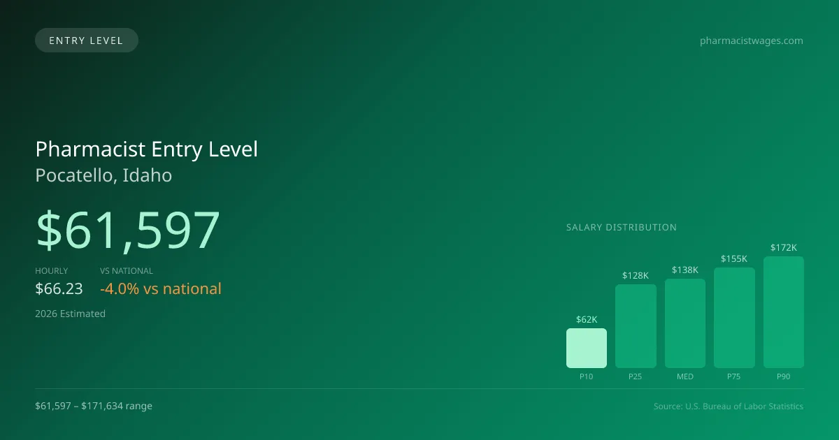 Pharmacist Entry Level Salary in Pocatello, ID — 2026 est., based on 2025 BLS